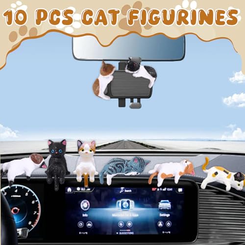 10 Pcs Mini Cat Figurines Set for Car Dashboard Decor