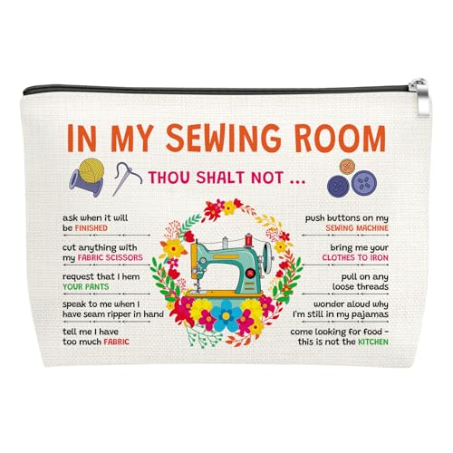 Sewing Lover Makeup Bag - Cotton Linen Cosmetic Pouch for Women and Quilters