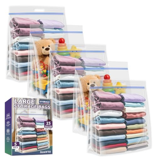 15 Gallon Extra Large Storage Bags with Handles - 5 Pack