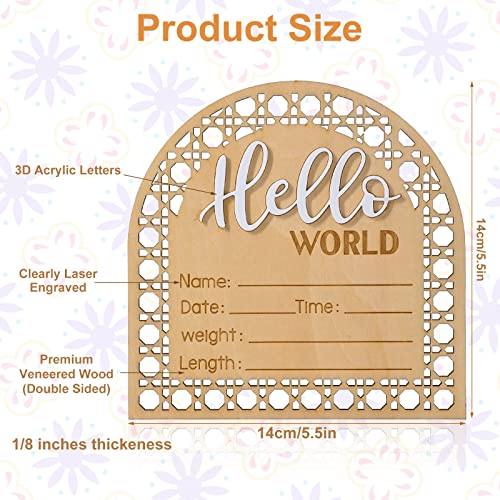 Hello World Baby Announcement Sign - 5.5 Inch Wooden Name Plaque