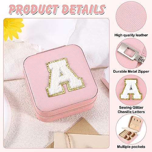 Pink Travel Jewelry Organizer Box with Mirror for Women & Girls - Personalized Initial Jewelry Case
