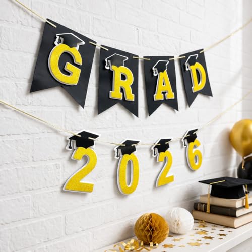 DIY 3D Graduation Banner 2026 - Black & Gold Decor