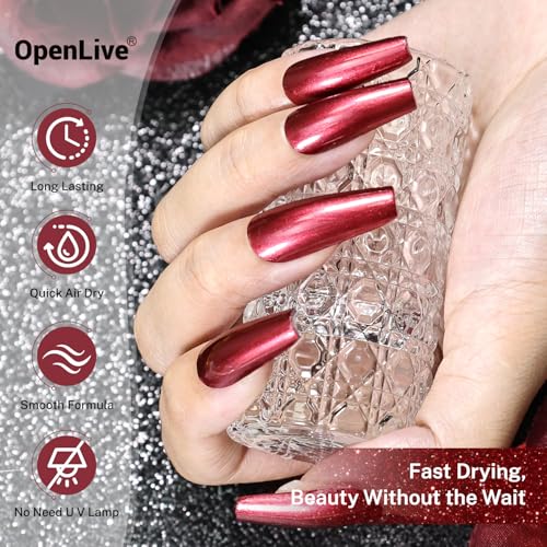 OpenLive Red Glitter Nail Polish 16.5ml Quick Dry Long Lasting Shine