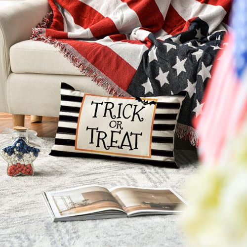 Halloween Watercolor Stripes Trick or Treat Pillow Cover - 20x12 Inch
