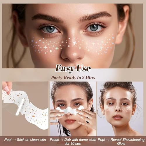 BESTOCEAN Glitter Freckles Face Tattoos with Makeup Remover Wipes