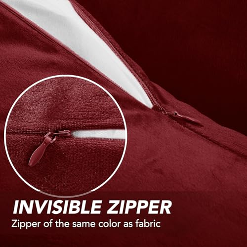 Deconovo Velvet Throw Pillow Covers - 2 Pack, 26x26 Inch, Wine Red