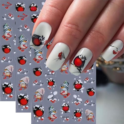 3D Bird Nail Art Stickers Self-Adhesive Winter Decals - 3 Pack