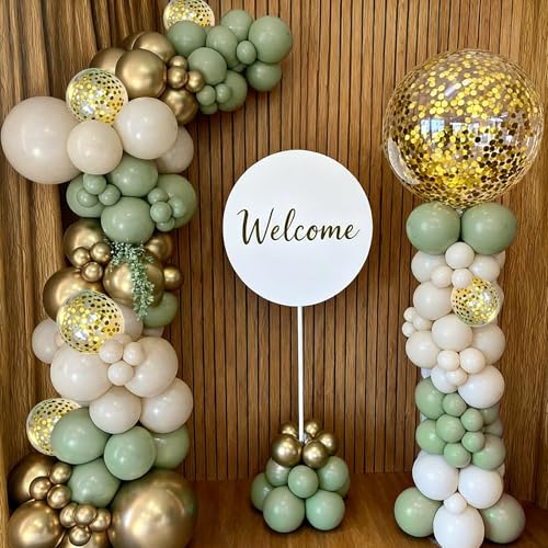 60pcs Sage Green and Gold Balloon Kit with Sand White Balloons for Party Decor - Includes Ribbons & Glue