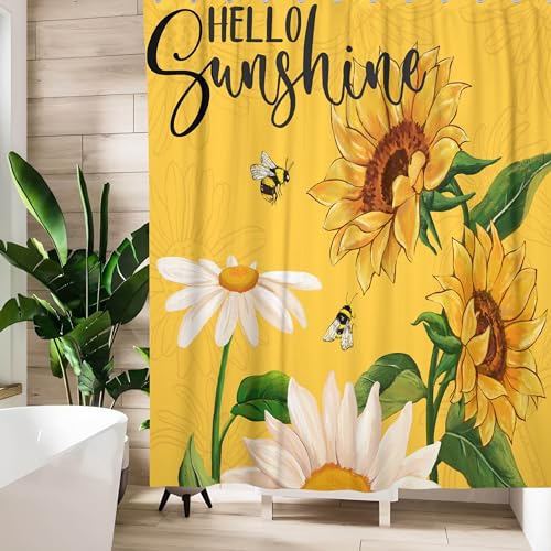 Hello Sunshine Yellow Sunflower Shower Curtain - Waterproof 72x72