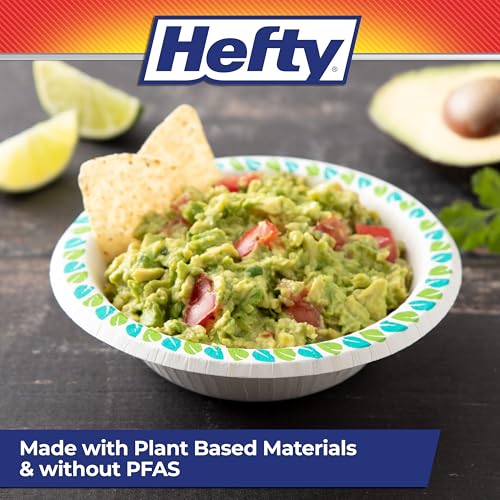 Hefty Compostable Paper Bowls 12oz, 30 Count (Pack of 2) - Soak-Resistant & Microwave Safe