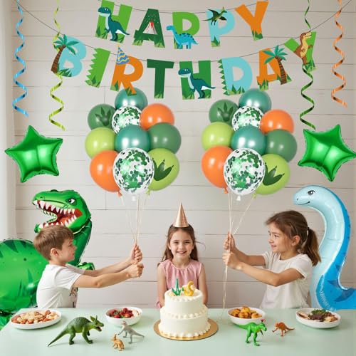 Dinosaur 4th Birthday Party Decorations Set with Balloons & Banner