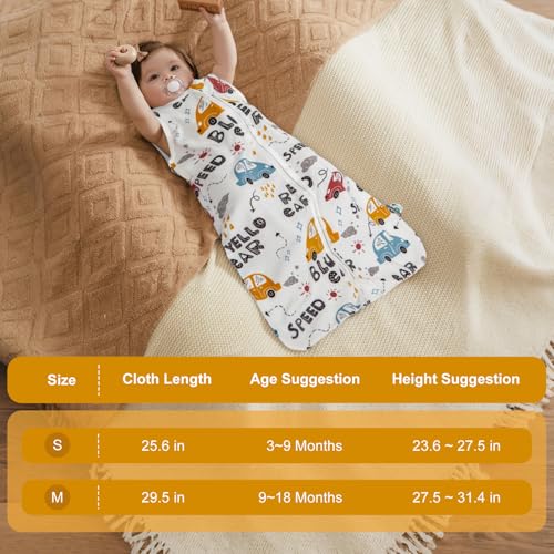 HOUSBAY Baby Wearable Blanket - Colorful Car Sleeping Sack 0.5 TOG for 3-9 Months