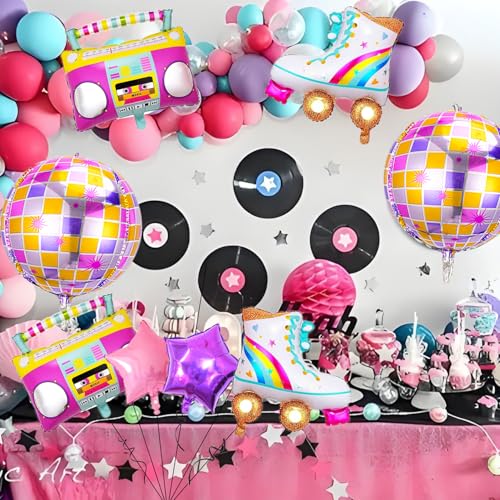 90s Retro Disco Balloons Set - Boombox & Roller Skate Decorations