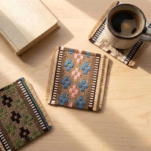 Boho Woven Coasters Set of 6 | Handmade Cotton Drink Coasters
