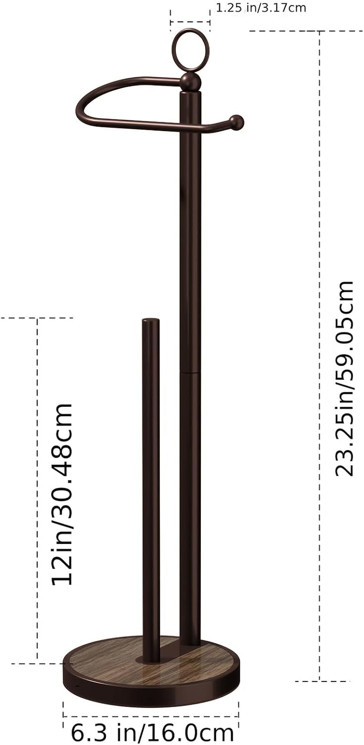 Skiennix Free Standing Toilet Paper Holder - Stylish Storage for 4 Rolls with Weighted Wood Grain Base - Black & Bronze