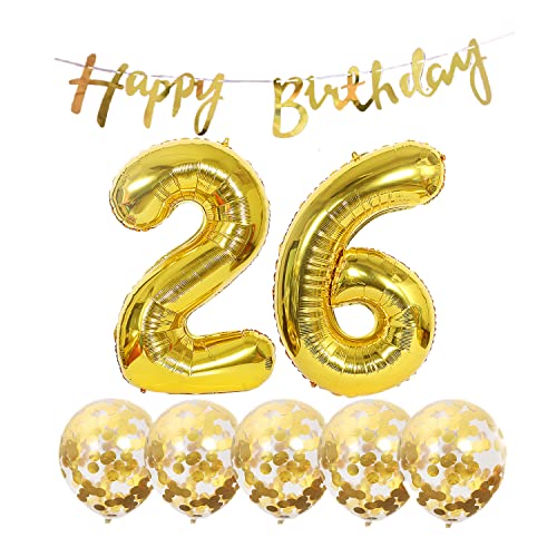 Gold 26th Birthday Decoration Kit - Banner & Balloons Set
