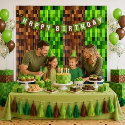 2 Pack Pixel Miner Foil Fringe Curtains - Video Game Party Decorations