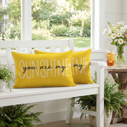 Yellow Sunflower Throw Pillow Covers Set of 2 12x20 Inches Home Decor