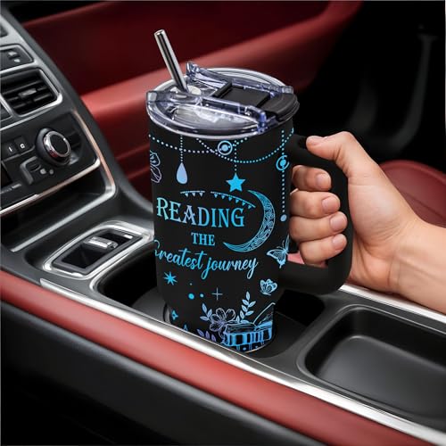 Read-Black 40oz Book Lover Tumbler with Handle & Straw — Gift for Women