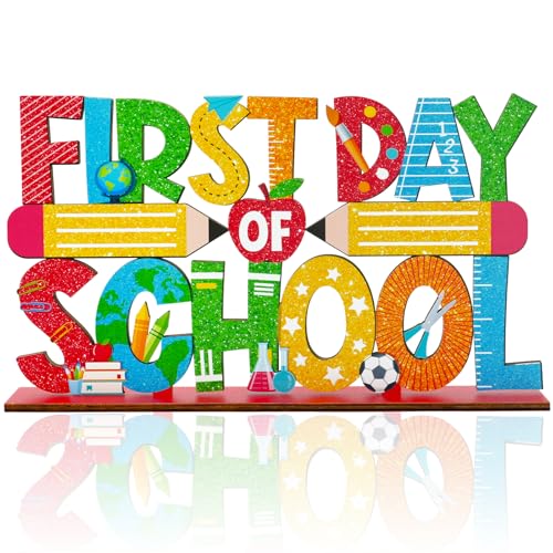 First Day of School Wooden Table Centerpiece - Classroom Desk Decor