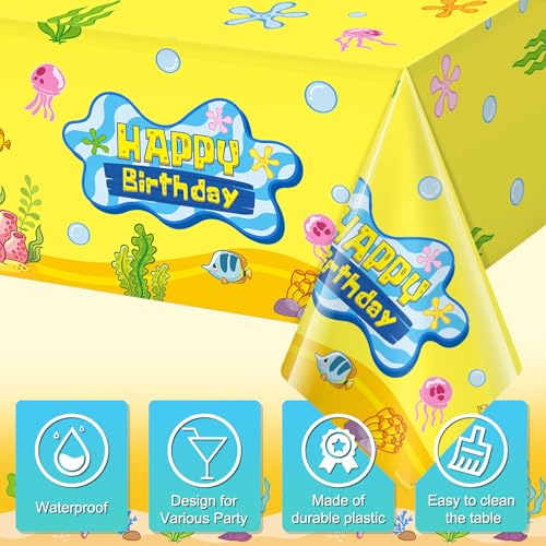 3 Pcs Yellow Ocean Birthday Tablecloths for Kids Parties - 54x108 Inch