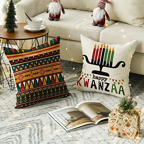 Kwanzaa Candlestick Throw Pillow Covers - Set of 4, 18x18 Inch