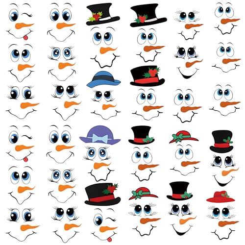 Christmas Snowman Face Stickers Set for Holiday Decorations - Waterproof Vinyl Decals