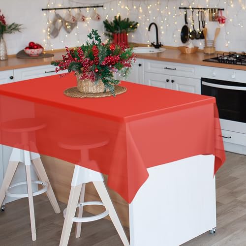 Red Disposable Rectangular Tablecloth 54 x 108 Inch for Party Celebrations - 3 Pack