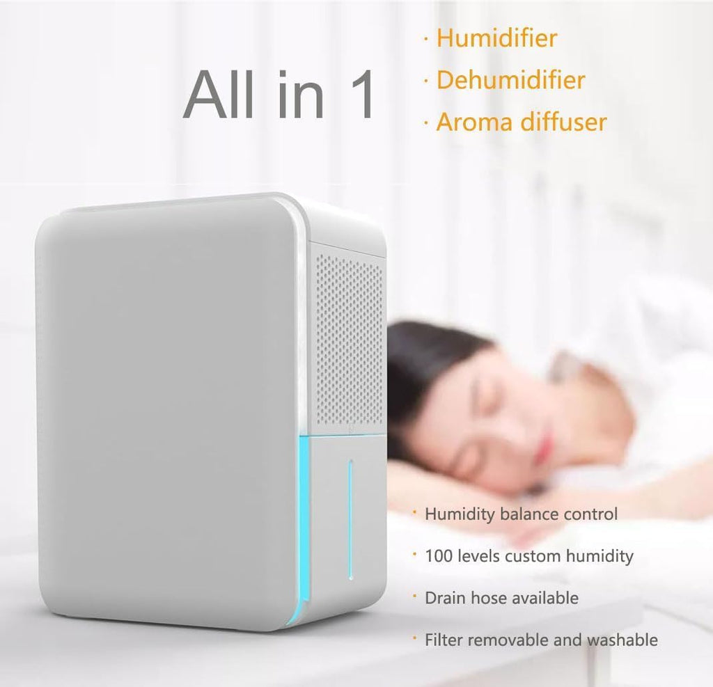 Skiennix 3-in-1 Dehumidifier, Humidifier & Aroma Diffuser - 39Oz, Quiet 27dB, Colorful Mist for Home/Bathroom/Basement (350 sq.ft)