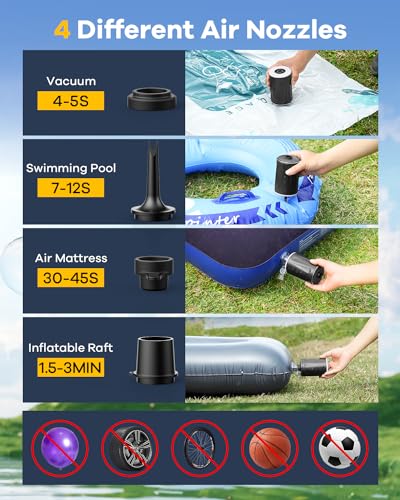 ZHENGXOO Portable Electric Air Pump with Camping Light & 4 Nozzles