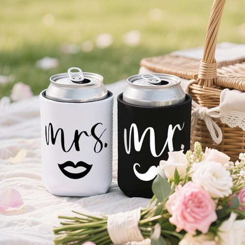 Mr & Mrs Can Coolers Set of 2 - Insulated Neoprene Drink Sleeves