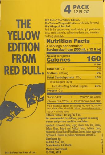 Red Bull Yellow Edition Tropical Energy Drink - 12 Fl Oz, Pack of 8 Cans