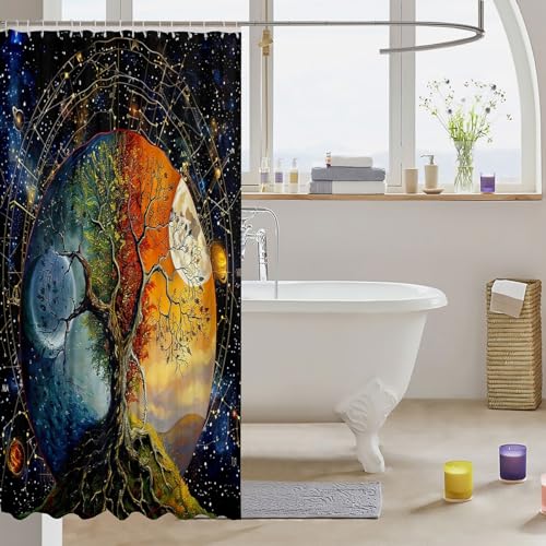 Feelyou Tree of Life Shower Curtain, Orange and Blue, 72 x 72 Inch