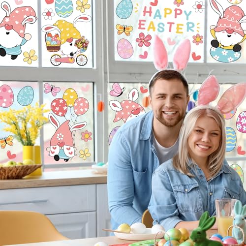 LeeLoon 124 PCS Easter Window Clings Double-Sided Spring Glass Stickers
