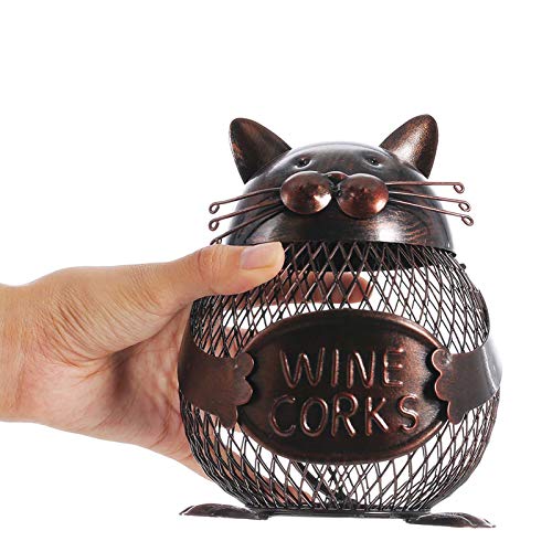 Tooarts Handmade Iron Piggy Bank - Kitten Wine Cork Container