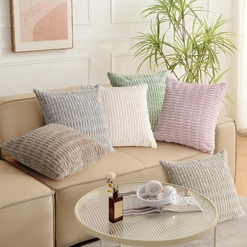 Light Brown Corduroy Throw Pillow Covers 18x18 Inch 2 Pack - Soft Boho Decorative Cushions