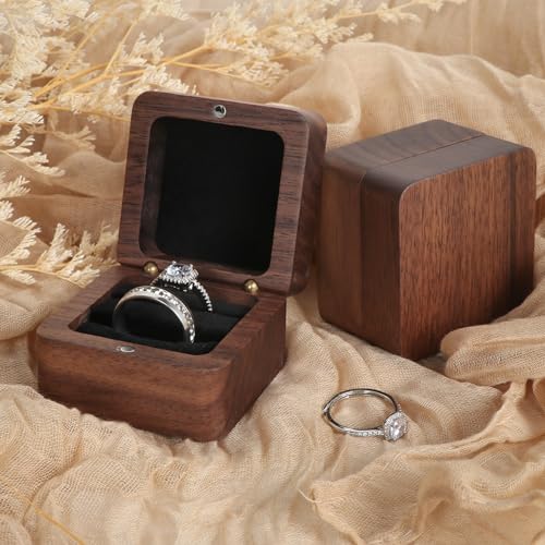 Wooden Engagement Ring Box with 2 Slots Black Inner Without Window - SLOZO