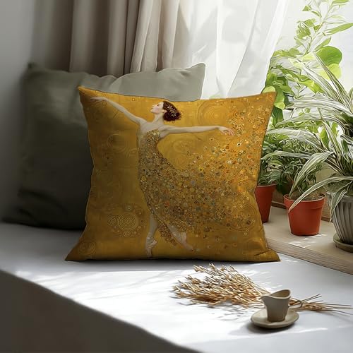 Gustav Klimt Style Ballerina Throw Pillow Cover - 18x18 Whimsical Abstract B