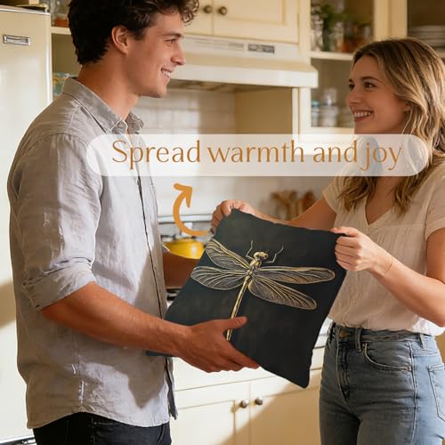 Dark Academia Dragonfly Pillow Cover 18x18 - Vintage Flannel Design