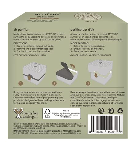 ATTITUDE Air Purifier with Activated Carbon, Lavender, 8oz (Pack of 2)