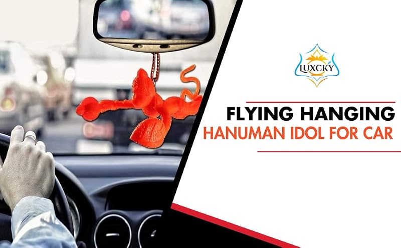 Orange Flying Hanuman Ji Idol Wall-Mounted Mirror - Pack of 2