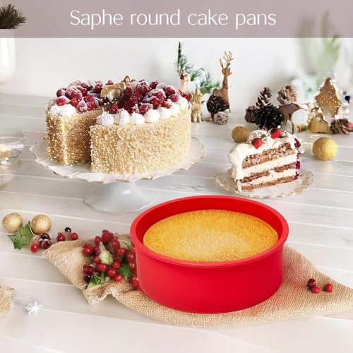 saphe 6 Inch Silicone Cake Pans - Round Non-Stick Baking Molds, Set of 4