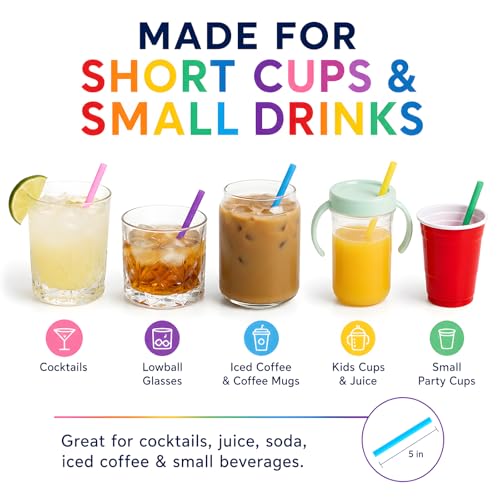 ALINK 5 Inch Colorful Cocktail Straws, 100 Count BPA-Free Short Straws
