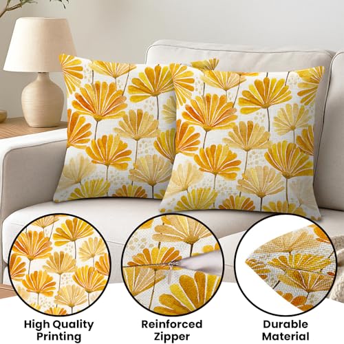 18x18 Linen Pillow Covers Set of 2 - Decorative Floral Cushion for Home