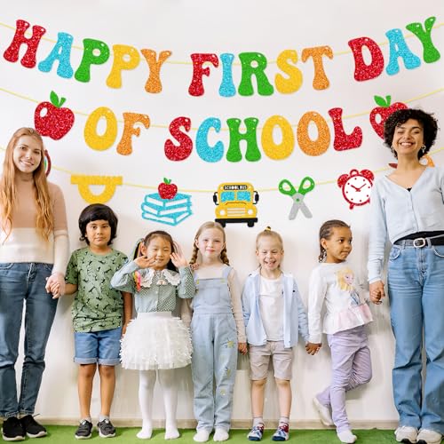 Happy First Day of School Banner - Back to School Party Decor