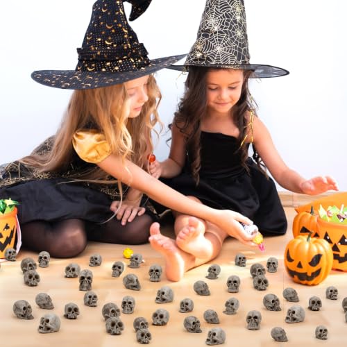 24 PCS Mini Skull Heads - Realistic Resin Figurines for Halloween Decor