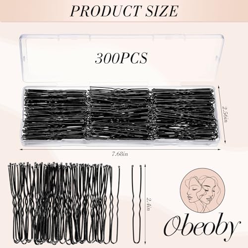 U Shaped Hair Pins 300 PCS Black Bobby Pins with Storage Box