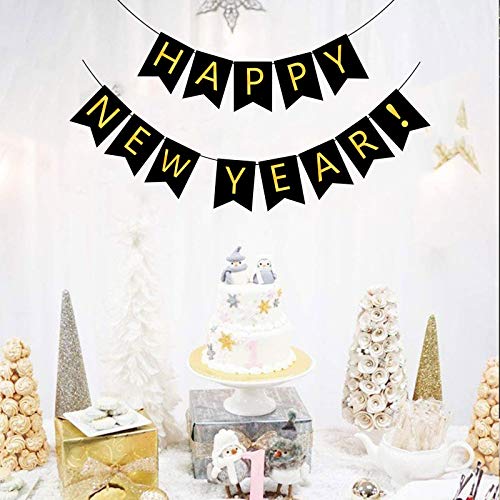 Happy New Year Banner - Black & Gold Party Decoration