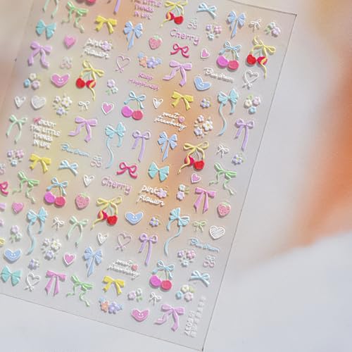5D Embossed Bowknot Nail Stickers Art Decals for DIY Manicure