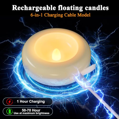 Ivory Rechargeable Floating Flameless Candles 12 Pack Waterproof Tea Lights